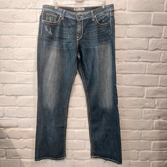 BKE Buckle Tenley Jeans Mens 38x35 (tag 36x33.5) Blue Straight Whiskered Denim, - Picture 1 of 12